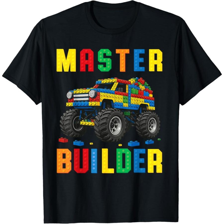 Funny Family Master Builder Building Bricks Blocks Kids Boys T-Shirt(1)