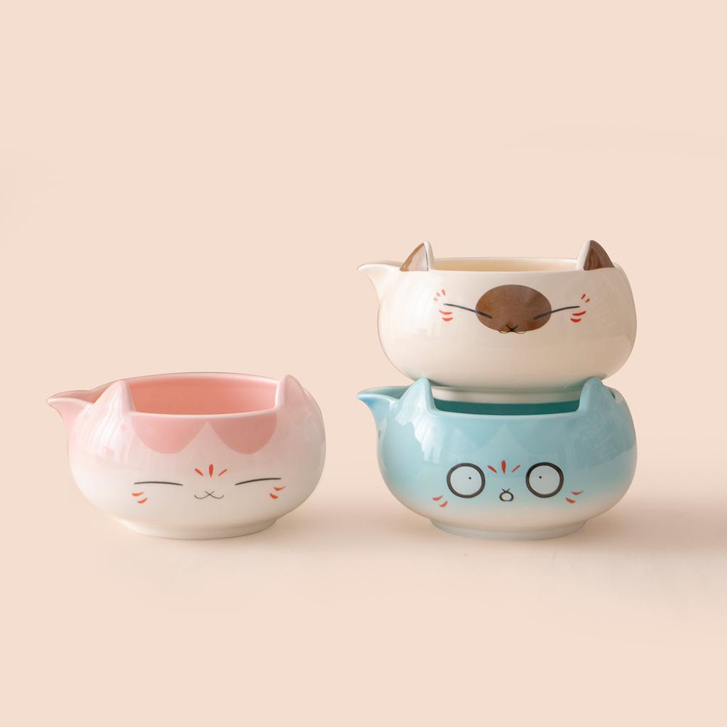Ensemble de Thé Matcha en Forme de Chat Céramique Japonaise Bol Fouet en Bambou Tamis Boîte Cadeau pour la Préparation du Matcha Accessoires de Thé Mignons