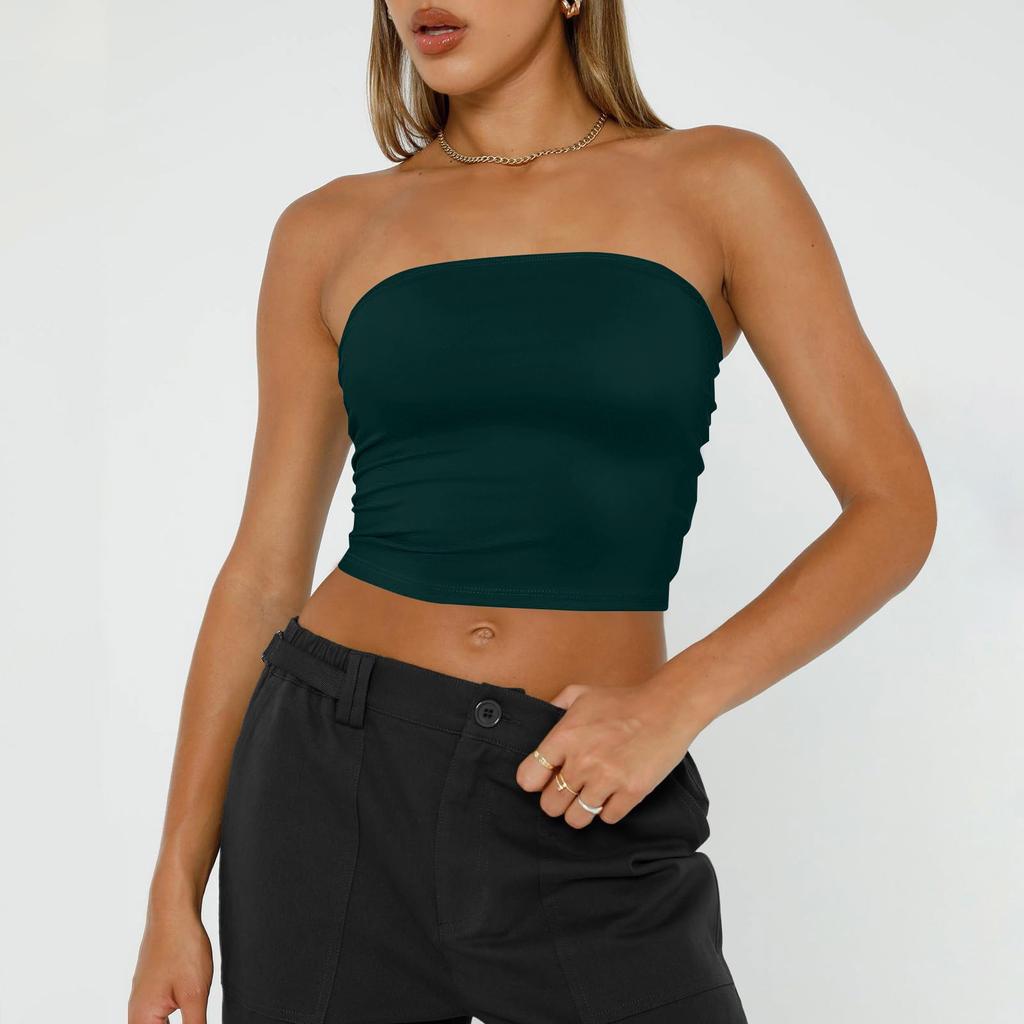Tops femininos sem mangas cor sólida bandeau tops sem alças umbigo básico sem costas bandeau fofo verão