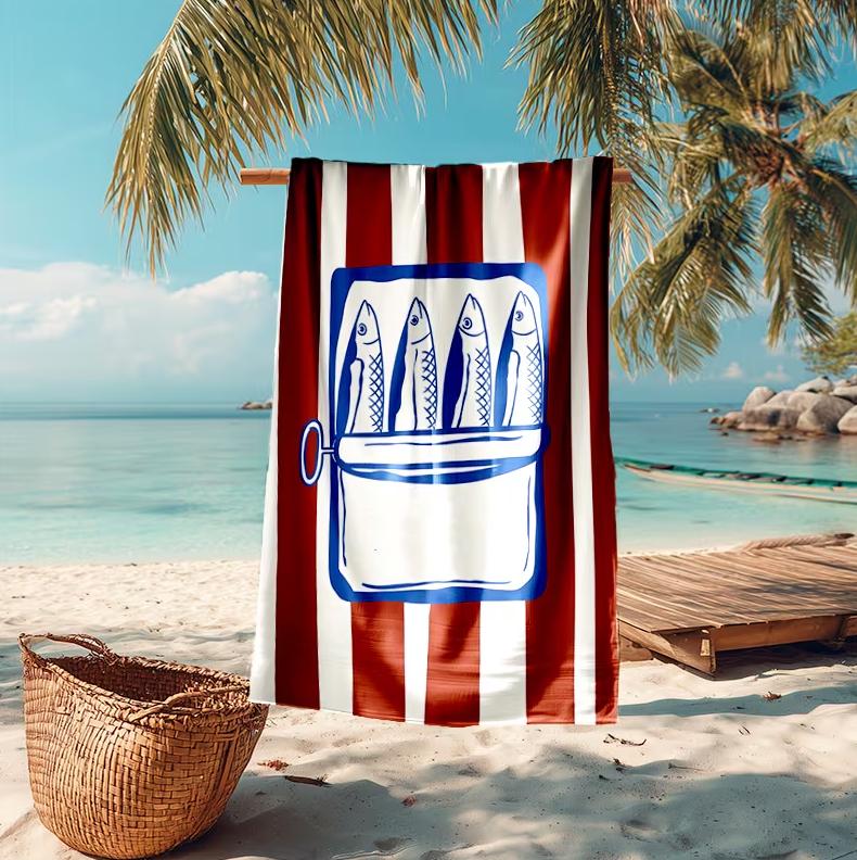 Sardinendose Fantastischer Malstil Mikrofaser Strandtuch Geeignet für Strand Schwimmbad Musikfestival Stadttuch