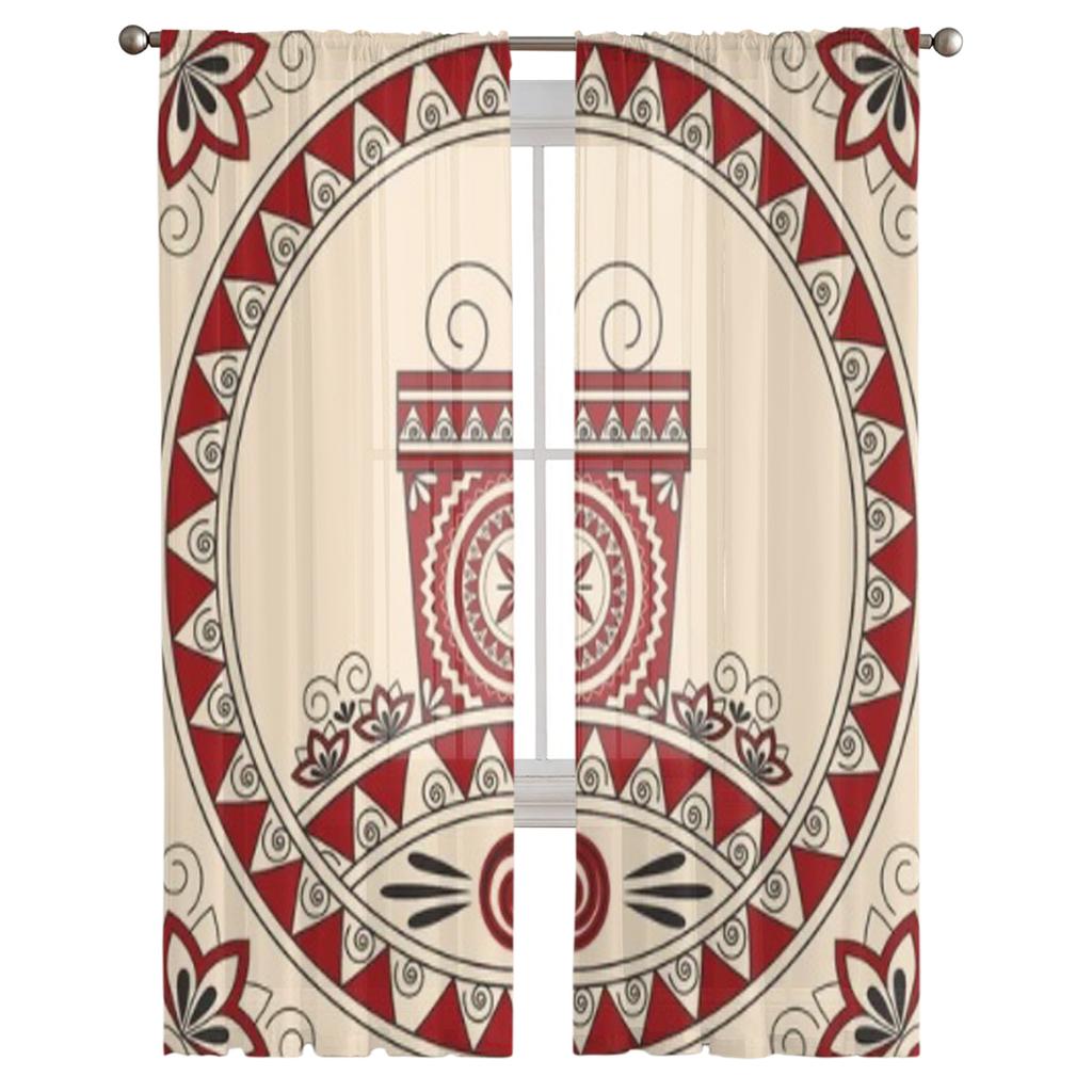 Tarjeta Con Un Regalo Y Estampados En Estilo Étnico Cortinas Traslúcidas de Tul para Decoración de Salón Cocina Cortinas de Voile Organza