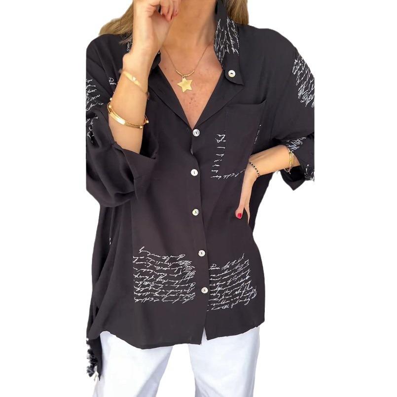Europäische und amerikanische Mode Damen Locker geschnittenes Schwalbenschwanz-Hemd mit sexy Print für Frühling/Sommer