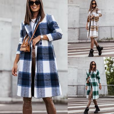 Classic Plaid Coat In The Long Women's Autumn and Winter Fashion Commuter Coat Simple Temperament