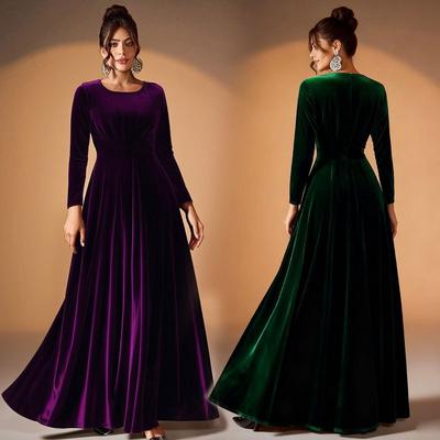 Elegantes Abendkleid Elegantes Damen-Maxikleid aus Samt mit langen Ärmeln für Herbst-Hochzeitsgast Cocktailparty Formelle Veranstaltungen