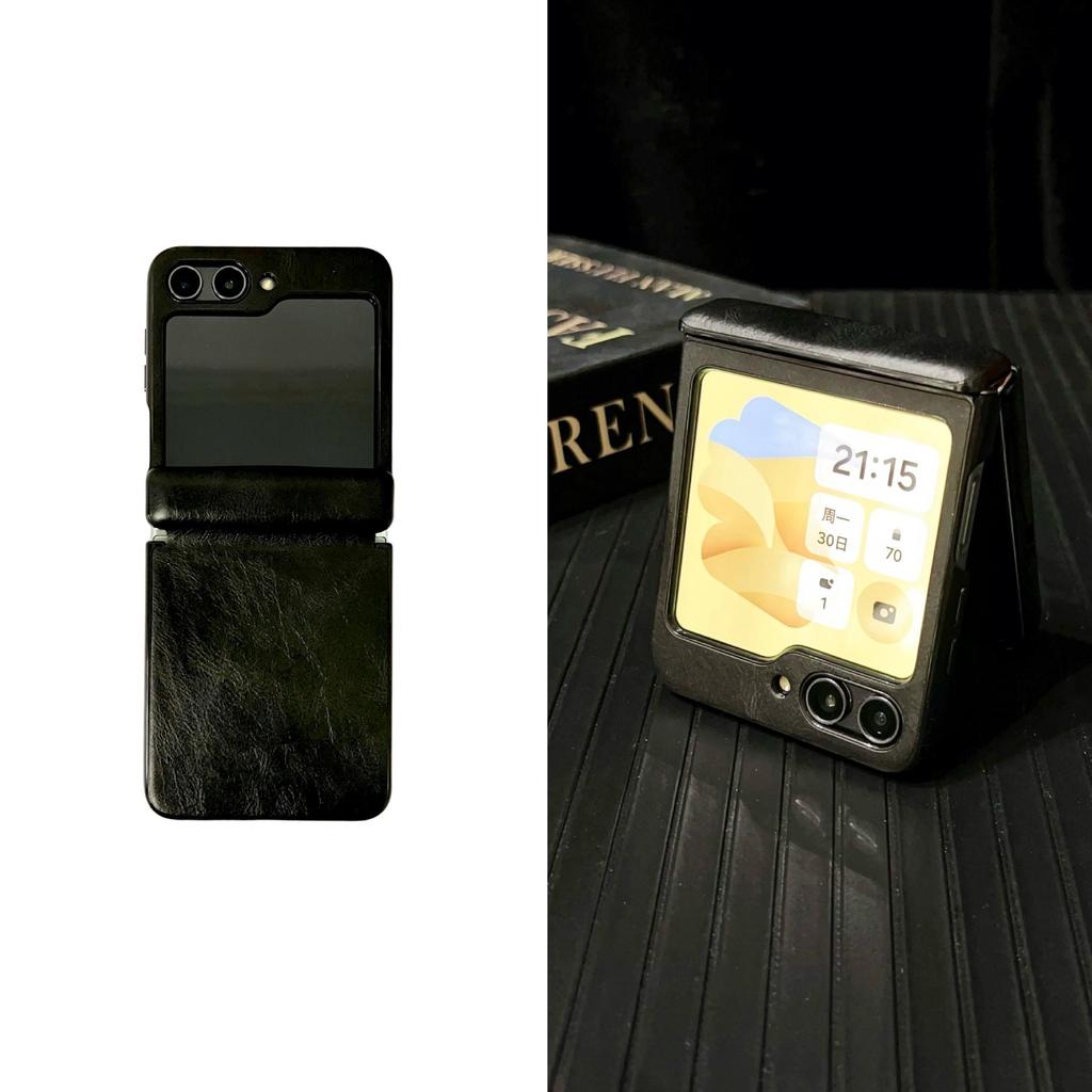 Samsung Galaxy Z Flip7 Crazy Horse Leather Folding Screen Case - Leather Texture Frosted Protective Cover