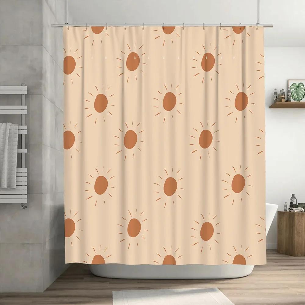 Sunburst Shower Curtain Orange Sun Pattern Bathroom Decor Waterproof Fabric Shower Panel Decor Suitable For Bathroom Decor