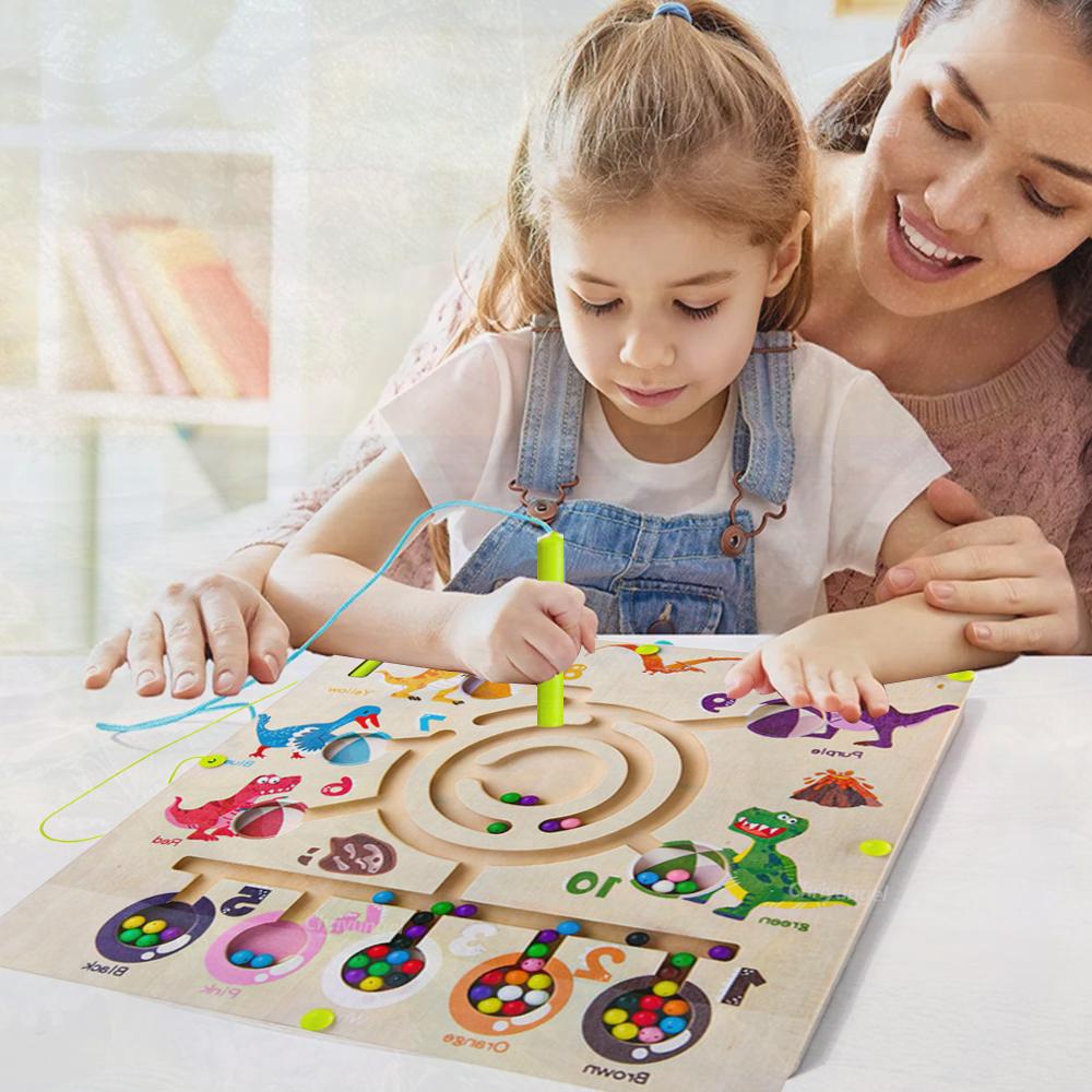 Wooden Montessori Magnetic Maze Toy Educational Fine Motor Toy Color  Shape Sorting Board Travel Brain Teaser Kid Toddler Gift