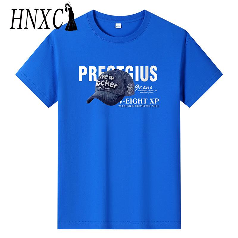 HNXC Kortermet t-skjorte i bomull for menn mote løs halvermet skjorte med trykt medfølende skjorte