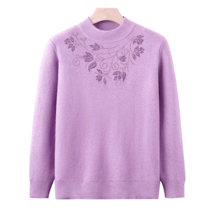 Mom's autumn and winter velvet knitted bottoming shirt, women's new sweater, grandma's semi-turtleneck thermal top