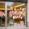 Muttertag Fensteraufkleber Wasserdicht Rosa Herzen Ballons Dekorativer Aufkleber Statische Glasaufkleber für Zuhause Büro Geschäft Glastür Fenster