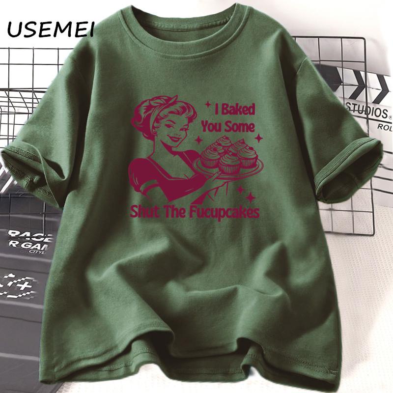 Am copt pentru tine niște Shut The Fucupcakes Tricou Bumbac Mânecă Scurtă Tricou pentru Copt Tricouri Grafice Amuzante Haine pentru Femei Mamă