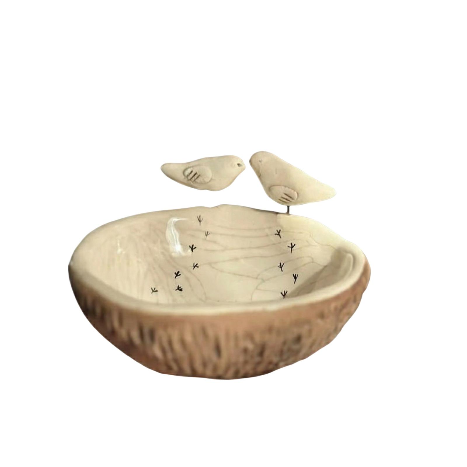 

Ceramic Bird Bath Feeder with Decorative Bird Figurines Outdoor Garden Water Dish for Small Birds and Wildlife