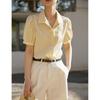 Petite High-Grade Satin Chiffon Short-Sleeve White Shirt for Women - Early Autumn Commuting Interview Top