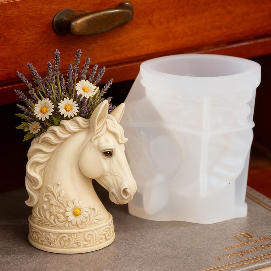 Horse Aromatherapy Candle Cup Silicone Mold DIY Handmade Concrete Gypsum Storage Box Plant Flowerpot Mold