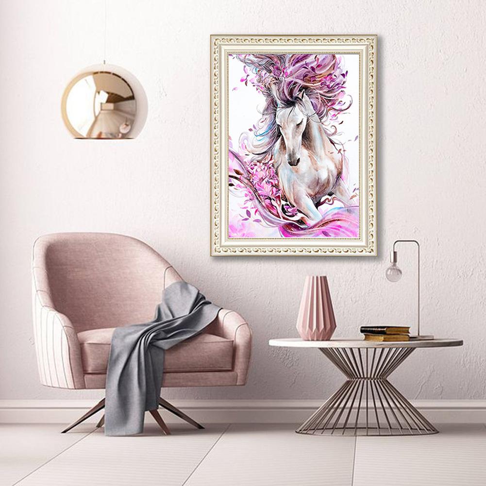 DIY 5D Full Drill Living Room White Horse Tread Wave Cross Stitch Rhinestone Painting