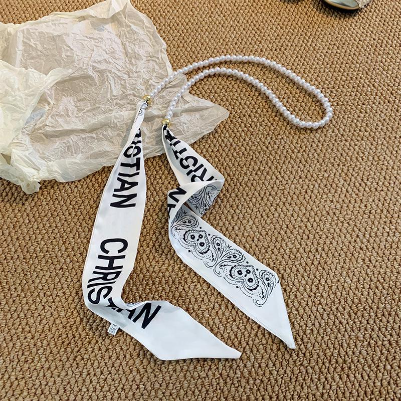 French Lace Pearl Waist Belt & Silk Scarf Hair Tie Accessory