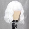 MISS WIG Women Fashion Short Wavy Wig with Bangs Synthetic Fiber Pure White Wavy Wig Cosplay Halloween Party Wear
