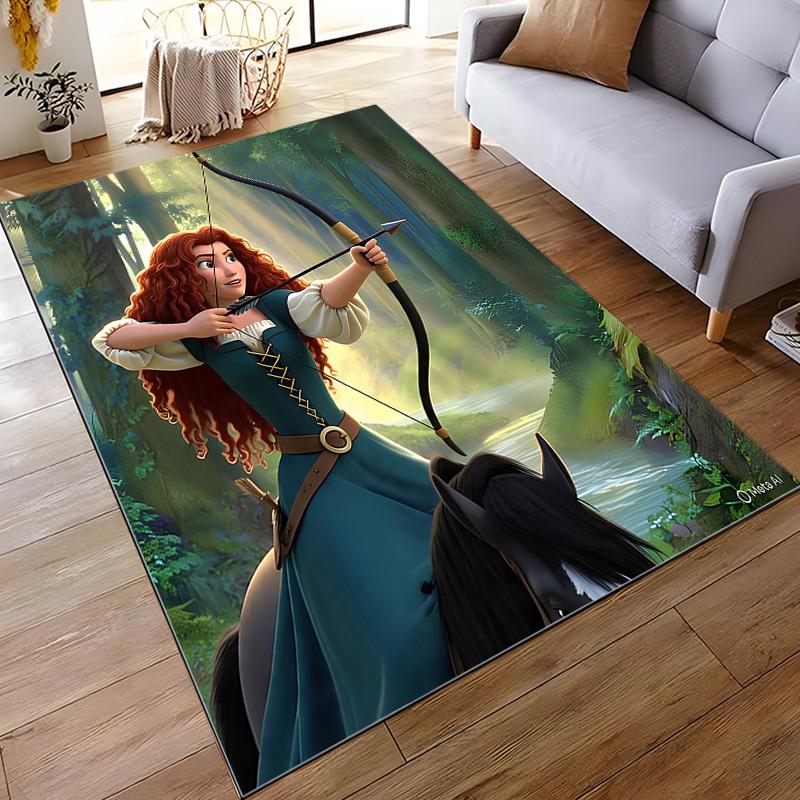 Runner Rug Merida Brave Princess Riding Horse Shooting Bow in Forest Art Home Decor