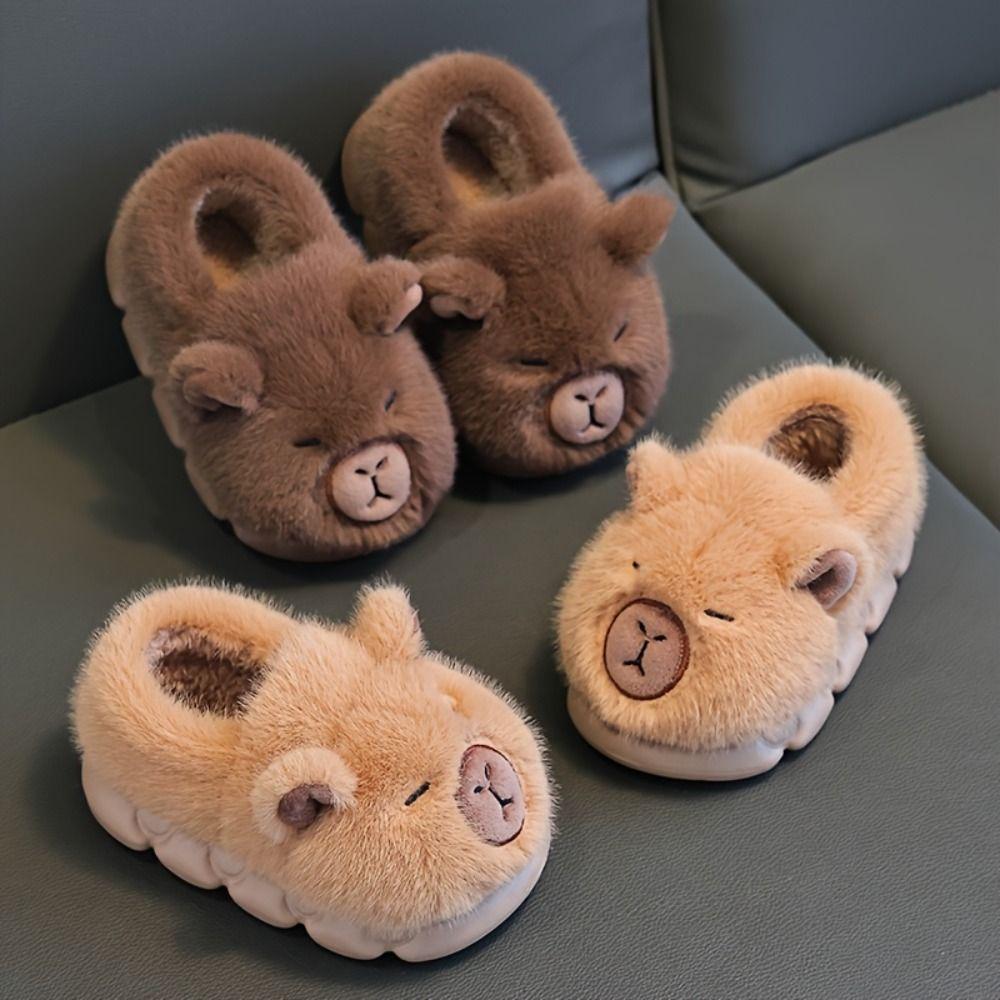 Warm Kids Slippers Capybara Fluffy Slippers Cute Cotton Shoes Winter