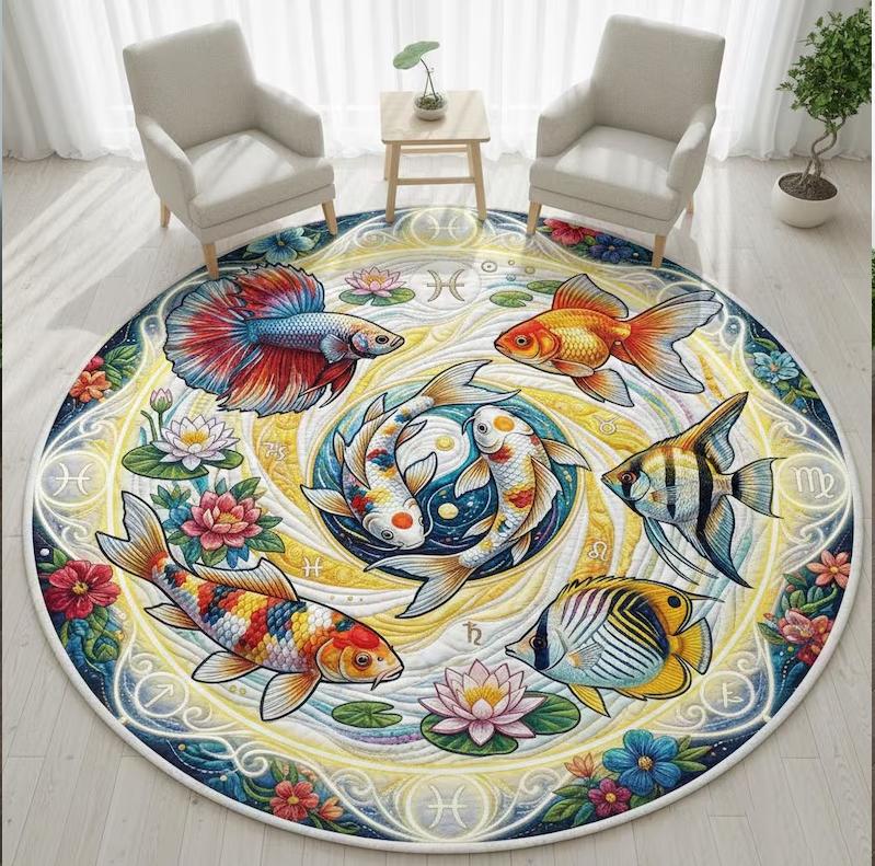 Tropical Fish & Pisces Zodiac Rug Marine Life Nursery Mat, Ocean Theme Floor Home Carpet