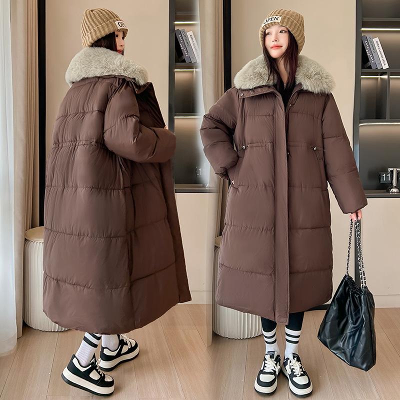 Women’s Calf-Length Windproof Thicken Warm Winter Jacket With Fur Lapel