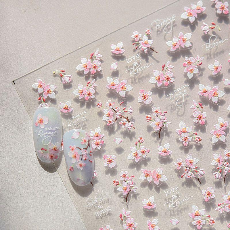 

Spring Cherry Blossom Nail Stickers New Arrival Relief 5D Three-Dimensional Japanese-Style and Internet-Famous Ins Flower Nail Stickers Decorations Spring Sakura 4872