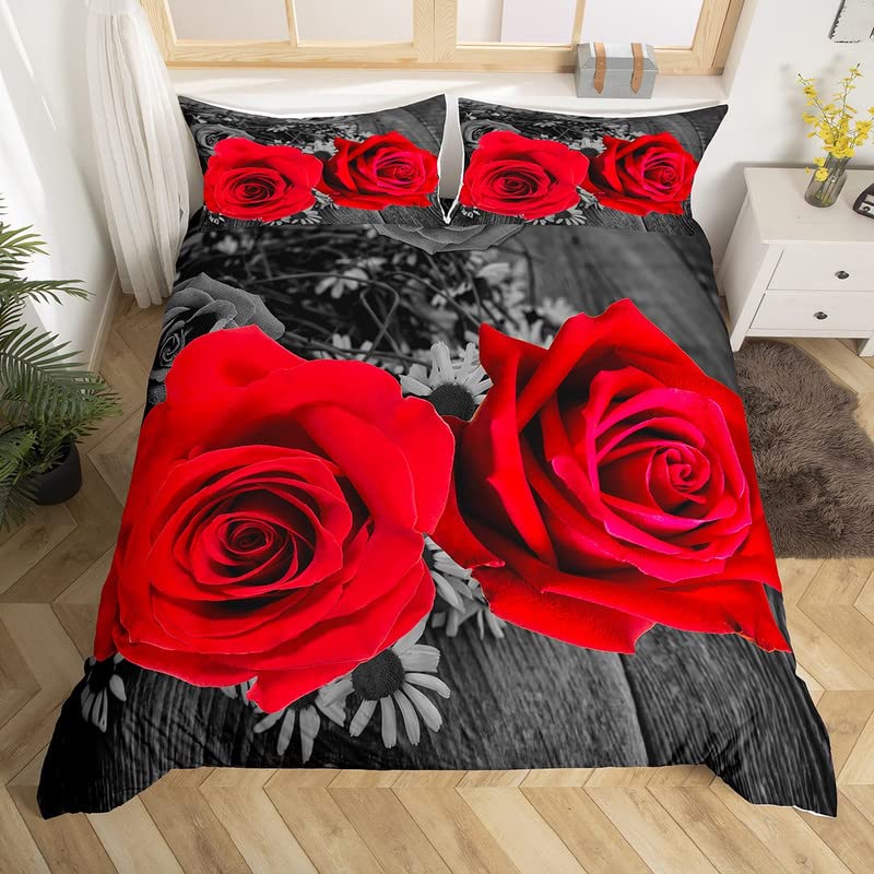 Rose Flower Duvet Cover Set Twin King Botanical Floral Bedding Set Garden Flowers Quilt Cover Valentine'S Day Bedspread Cover