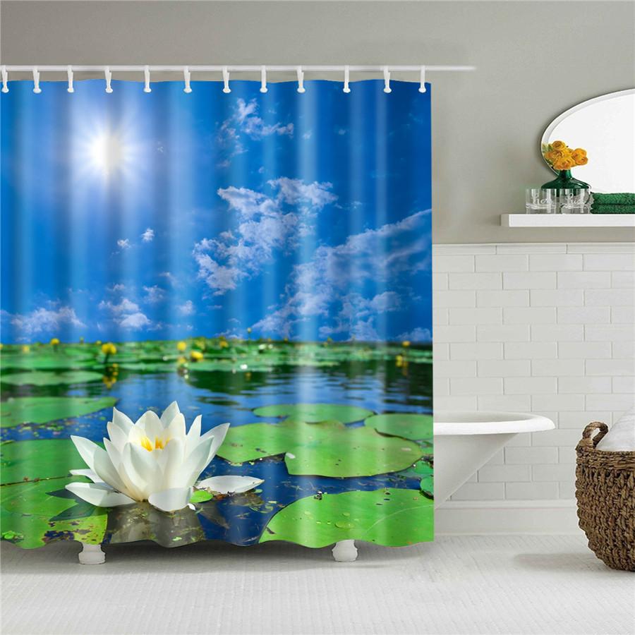 Flower Painting Printed Mildew Proof Polyester Shower Curtains Washable Waterproof Shower Curtains For Bathroom Home Decor