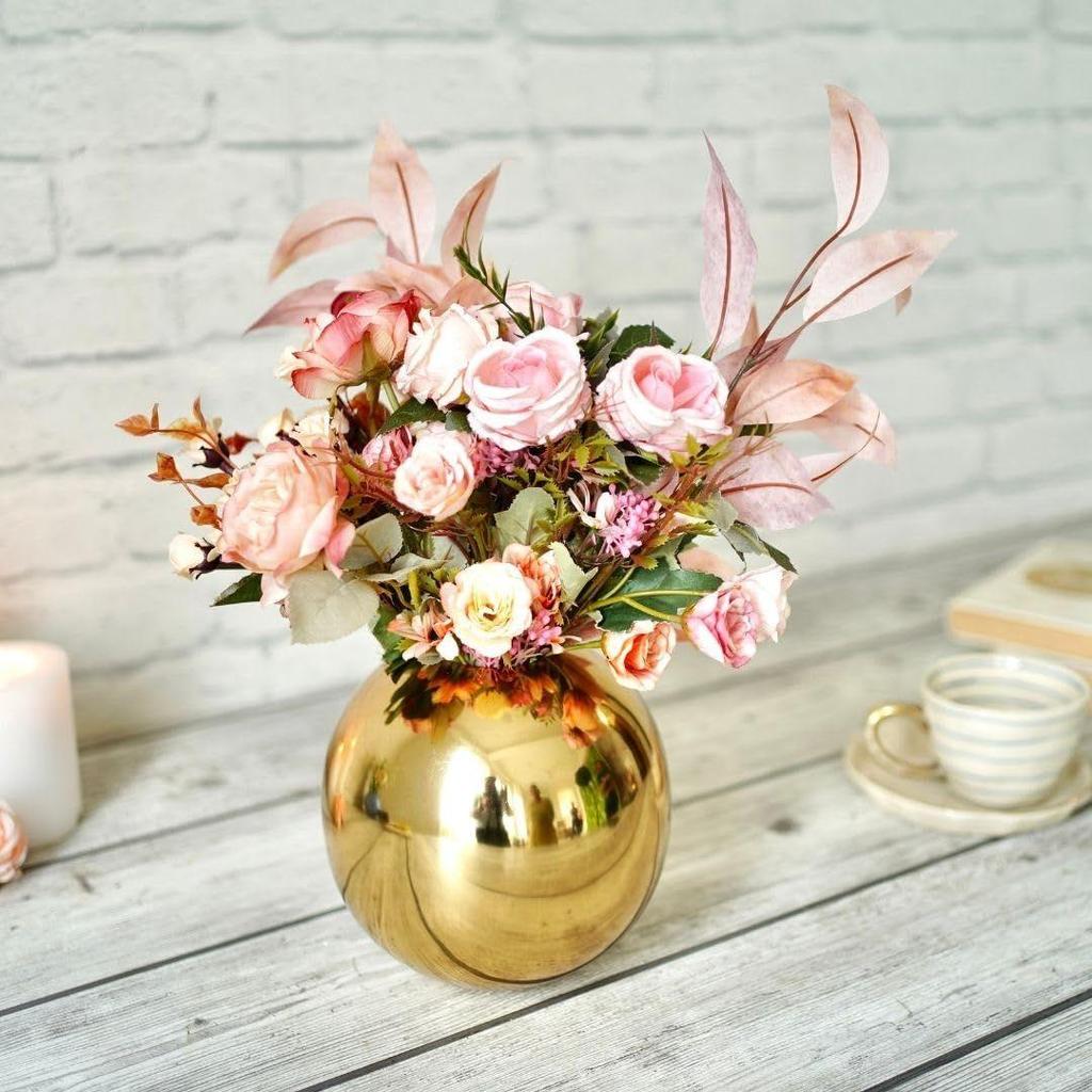 Metal Ball Round Flower Vase for Home Decor|Table Decorative Item for Bedroom Living Room Office Wedding | Best Gift