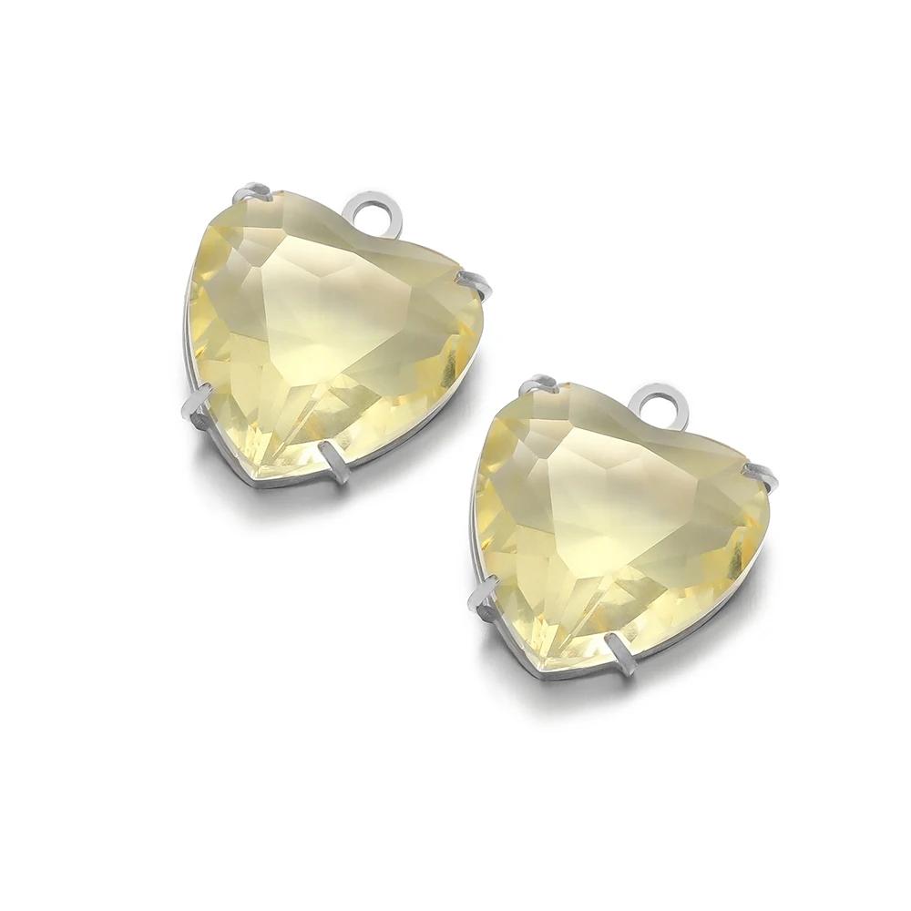 5pcs Stainless Steel 12mm Heart Crystal Glass Charms for DIY Jewelry Exquisite Necklace Bracelets Findings Earrings Making