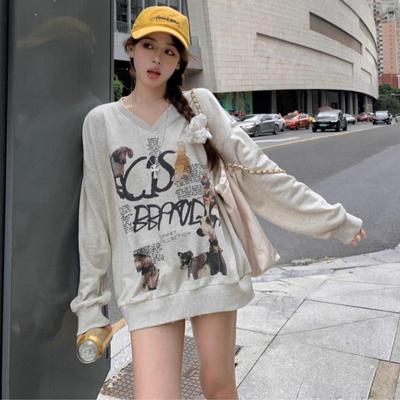 Langarm Oversize Vintage Lässig Locker Frühling Herbst T-Shirt Oberteile Damen T-Shirt