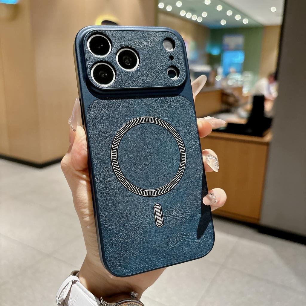 Business Cowhide Leather Texture Magnetic For Magsafe Case For iPhone 17 16 15 14 13 Pro Max Camera Protection Shockproof Cover