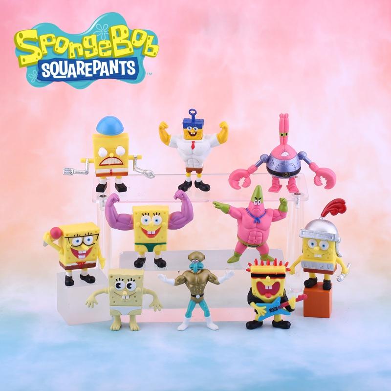 Colorful 10-piece Set Of Muscle Spongebob Cake Decorations