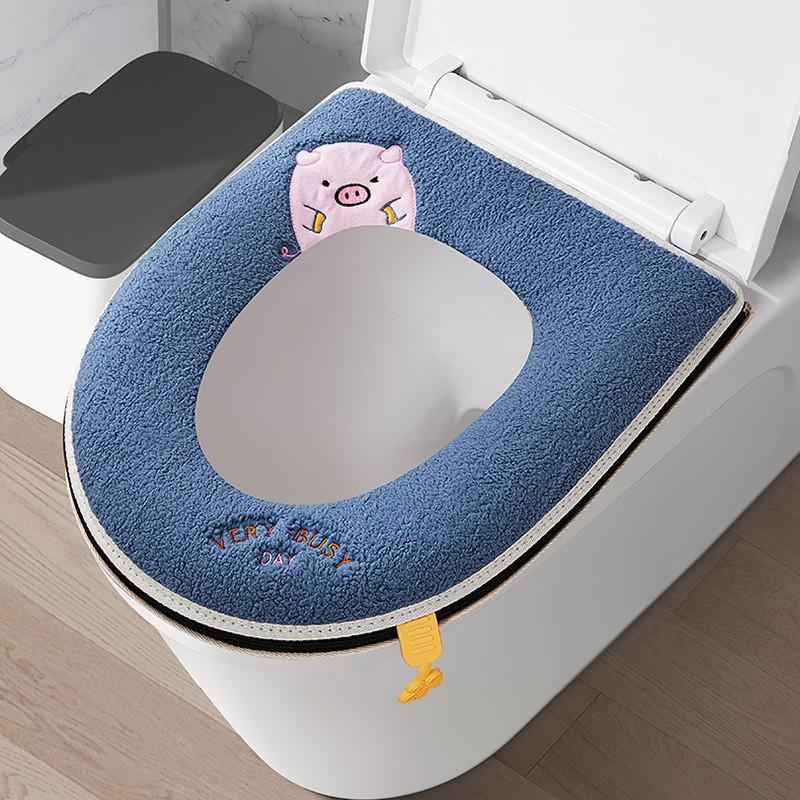 Washable Waterproof Toilet Seat Cover With Zipper Thick Winter Padding Universal Fit Home Bathroom