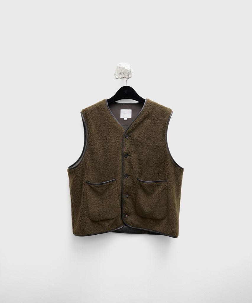 Youth Leather Trim Wool Pile Vest - Brown