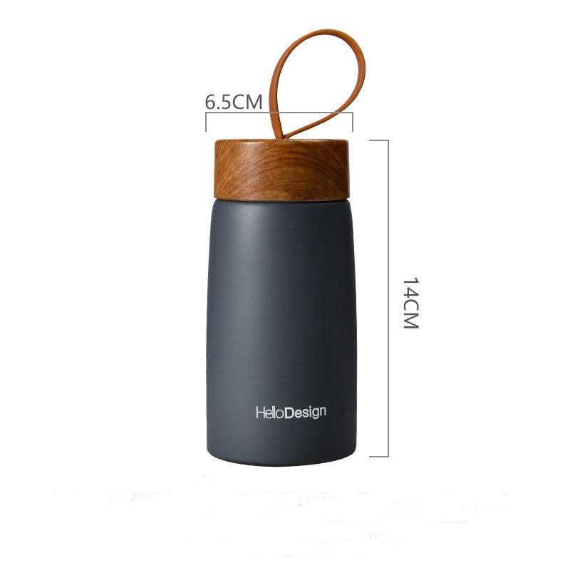Double Wall Insulated Thermos 304 Stainless Steel Vaccum Flask Outdoor Portable 280ml Wood Water Cup Mini Vacuum Water Bottle