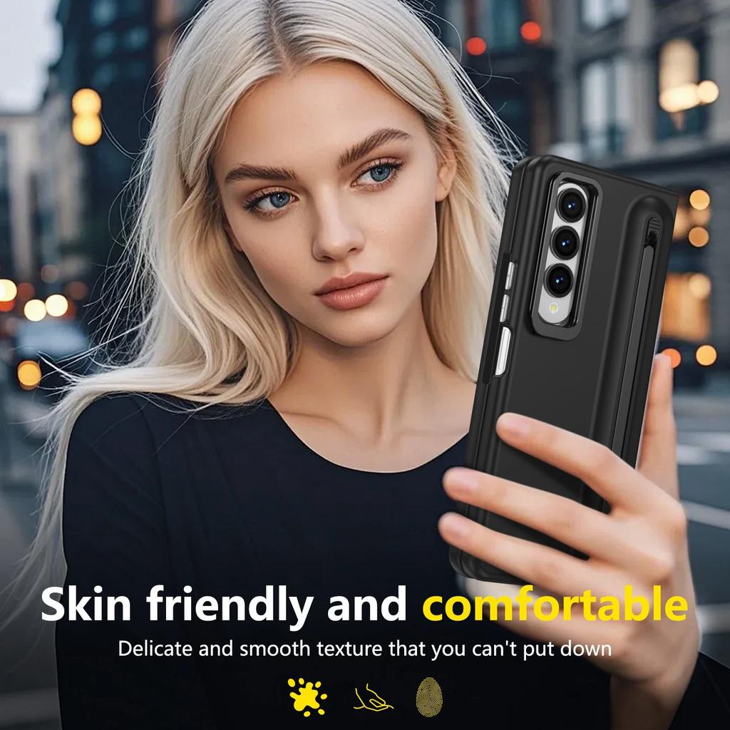 S držákem na stylusové pero Funda pouzdro na telefon pro Samsung Galaxy Z Fold 7 6 5 4 3 Přední sklo Kovový objektiv Stojánek PC Ochranný kryt Capa