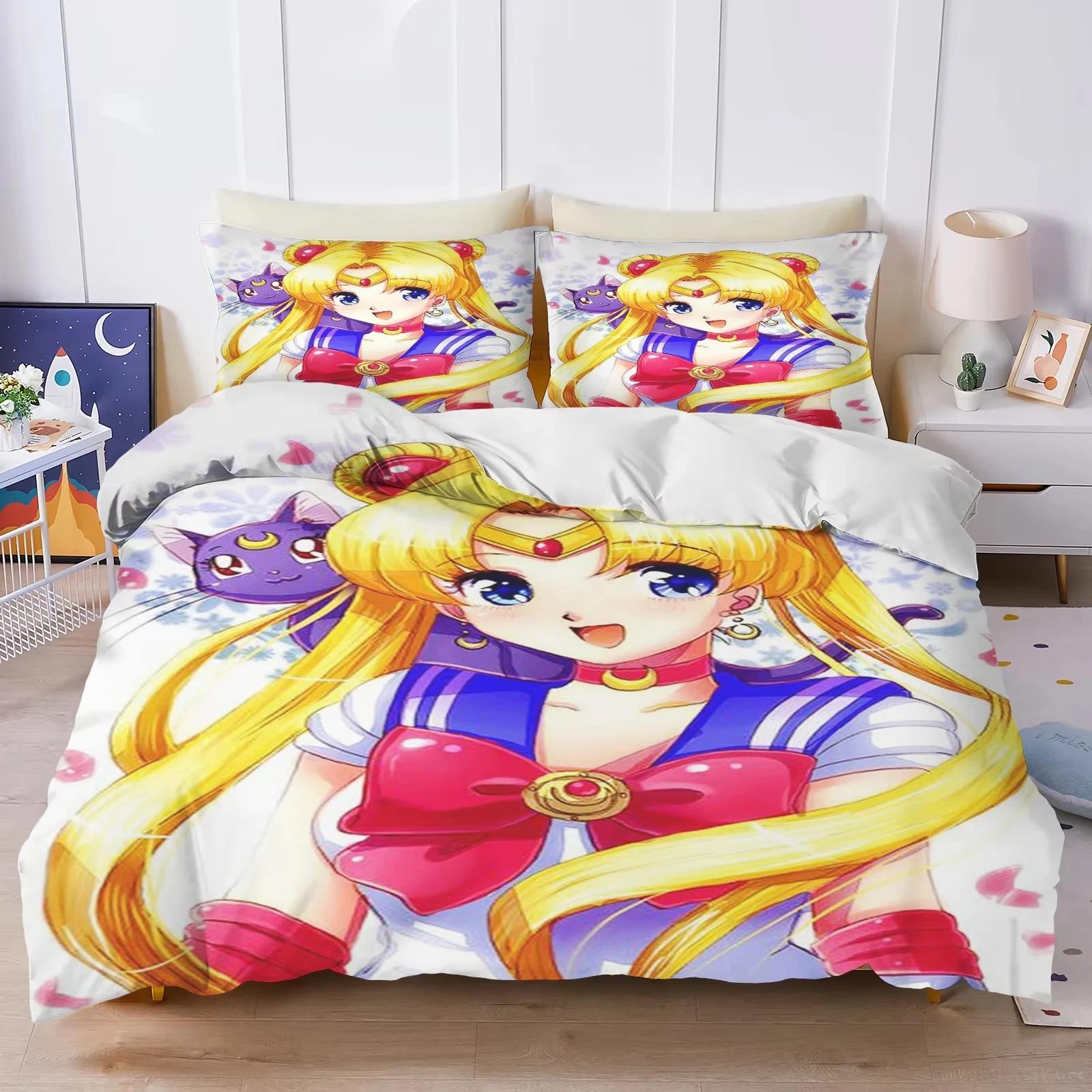 

Аніме S-Sailor & M-Moon Постільна білизна, Підковдра Ковдра Комплект для ліжка Наволочка, Розмір Кінг Квін Твін Для хлопчиків Дівчаток Дорослих AU Single 140x210cm