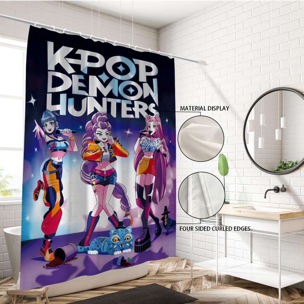 1 Stück K-Pop Dämonenjäger Bedruckter Wasserdichter Duschvorhang Mehrere Größen Sichtschutz Hängevorhang mit 12 Haken Einfache Installation