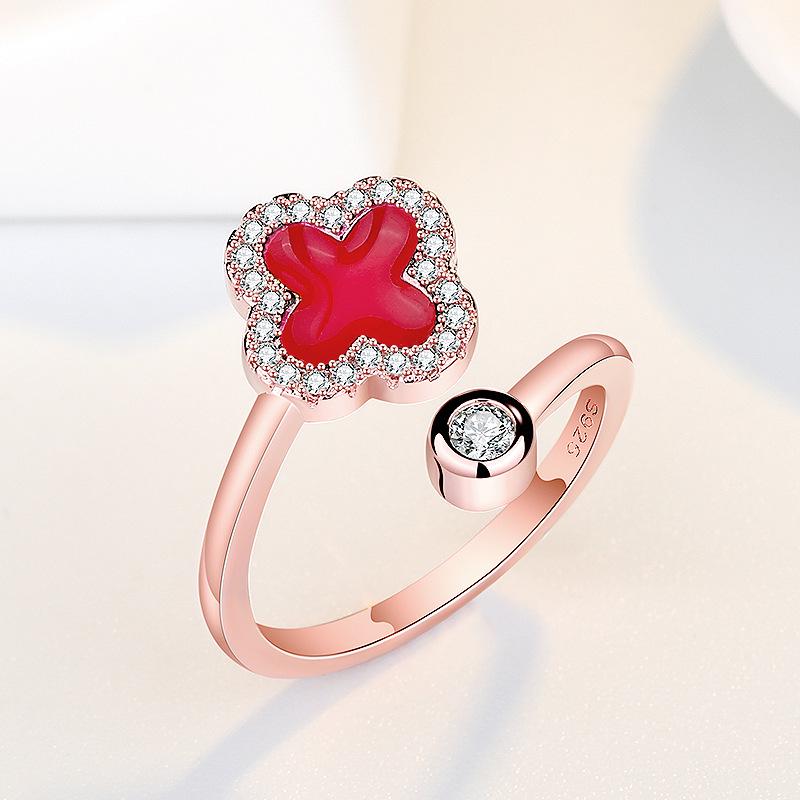 Qiaolanxuan Rose Gold Zircon Four-Leaf Clover Ring