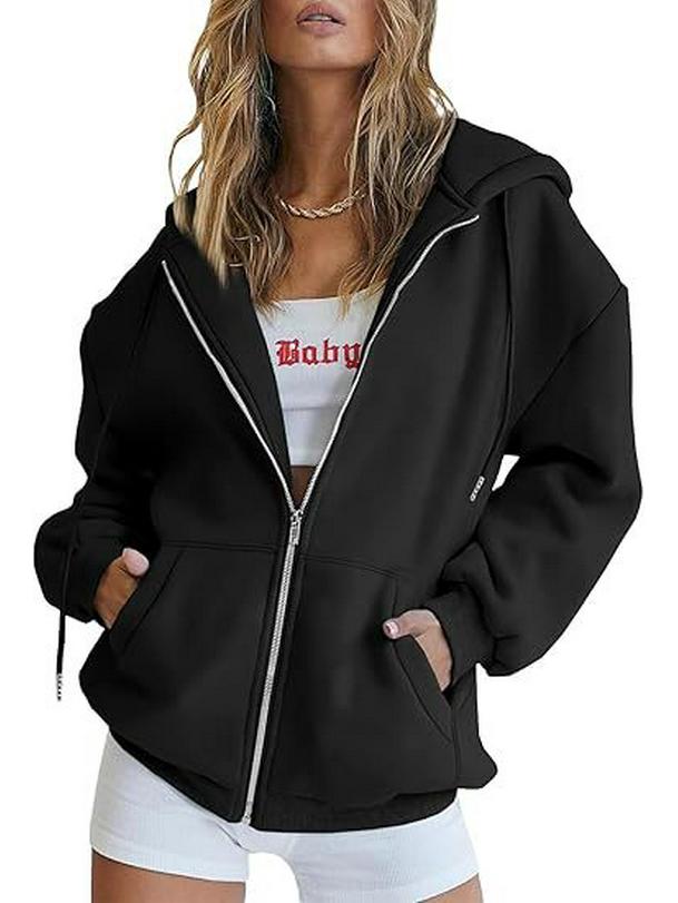 

Women s Fashion Hooded Cardigan Sweatshirt: European & American Style, Casual Sports Jacket with Plus Velvet. S чорний
