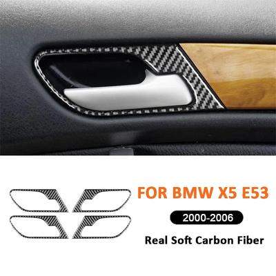 For BMW X5 E53 2000-2006 Carbon Fiber Car Accessories Door Inner Pull Handle Panel Ring Bowl Frame Trim Cover Decoration Sticker