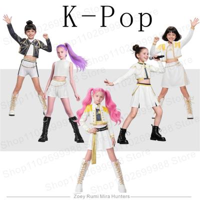 2025 Movie Rumi Mira Zoey White Cosplay Costume for Girl Halloween Carnival K-Pop Hunters Girl Group Idol Print Dress Up Outfit