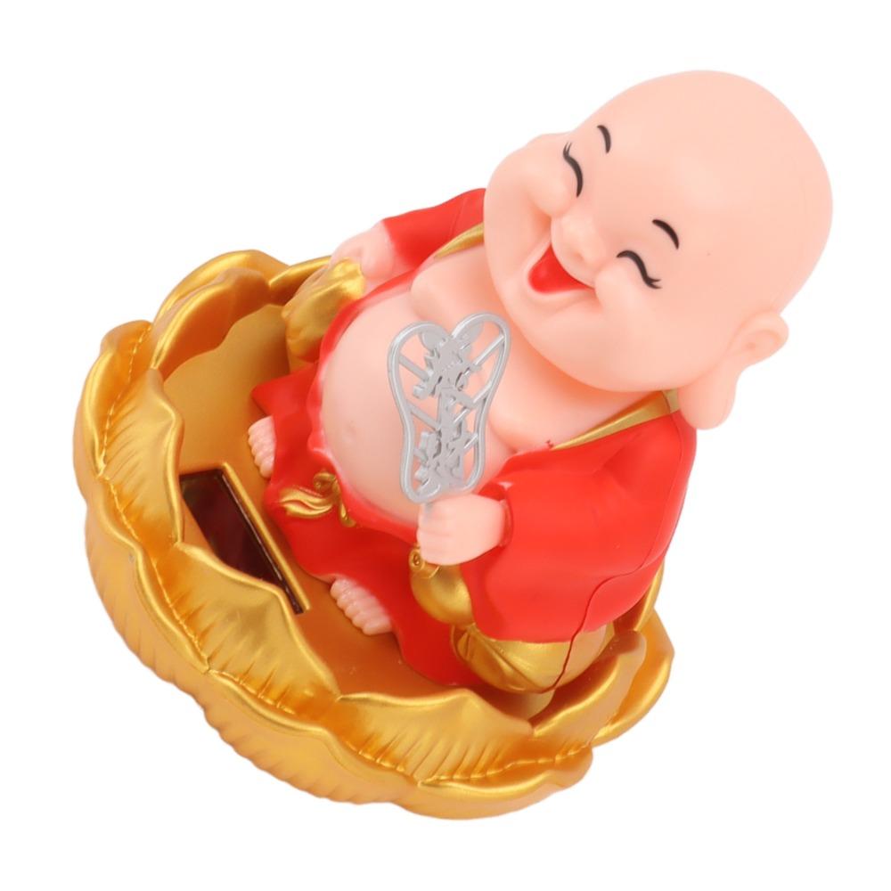3.74x4.13in Light Sensing Nodding Maitreya Buddha Office Desktop Decoration красный