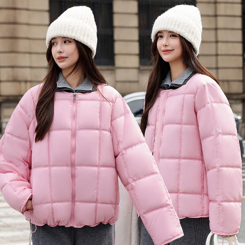 Round Neck Square Quilting Down Jacket Women's Loose Plus Size Outwear