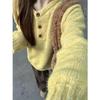 Yellow age-reducing button Henry neck knitted sweater women's autumn and winter plush soft waxy loose backing top