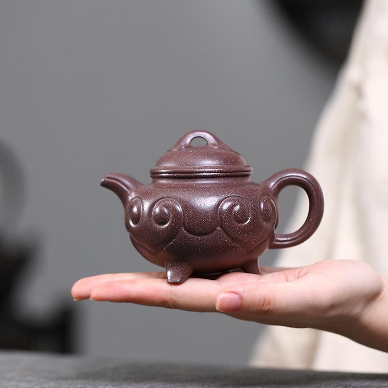 160ml Retro Yixing Purple Clay Teapots Handmade Ruyi Tripodia Pot Raw Ore Purple Jade Gold Sand Mud Kettle Chinese Zisha Tea Set