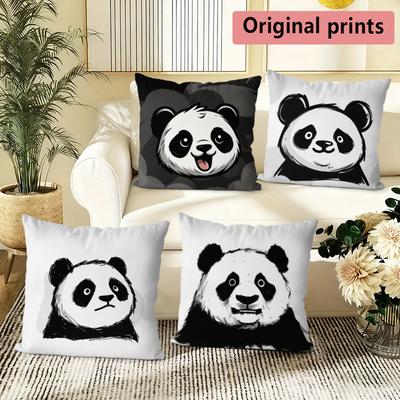 Cute Cartoon Panda Throw Pillow Covers Pattern Cushion Cover Suitable For Sofa Bedroom Car Pillow Cover