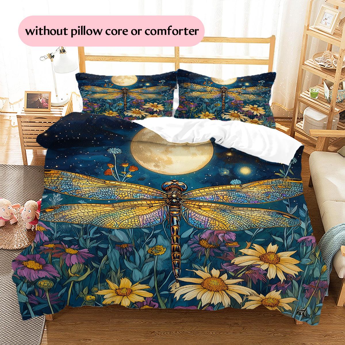 

Night Dragonfly Pattern Bedding Quilt Set Home Decoration Gift (1 * duvet cover + 2 * pillowcase, without core) 135x200cm
