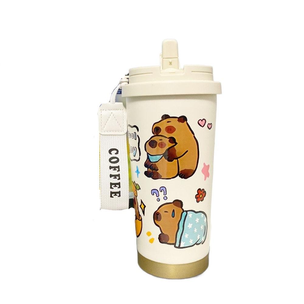 Large Capacity Cartoon Thermal Cup Leakproof Capybara Coffee Mug Students